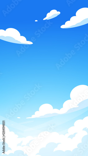 余白があるかわいいシンプルな雲が浮かぶ空の背景イラスト_16:9_縦