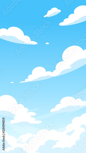 かわいいシンプルな雲が浮かぶ空の背景イラスト_16:9_縦