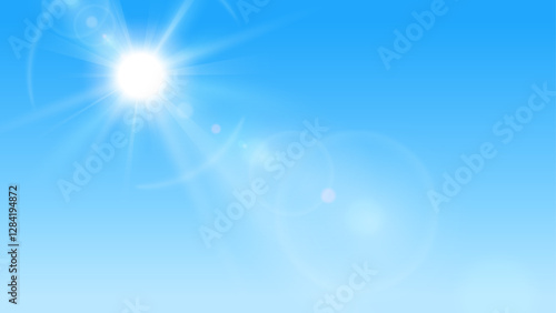 空に太陽の日差しの光の背景イラスト_16:9