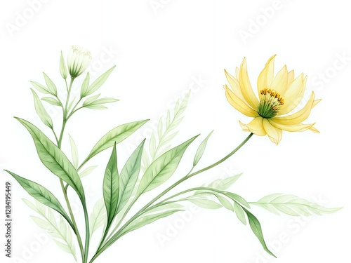 Wallpaper Mural Delicate yellow blossom with lush green leaves Torontodigital.ca