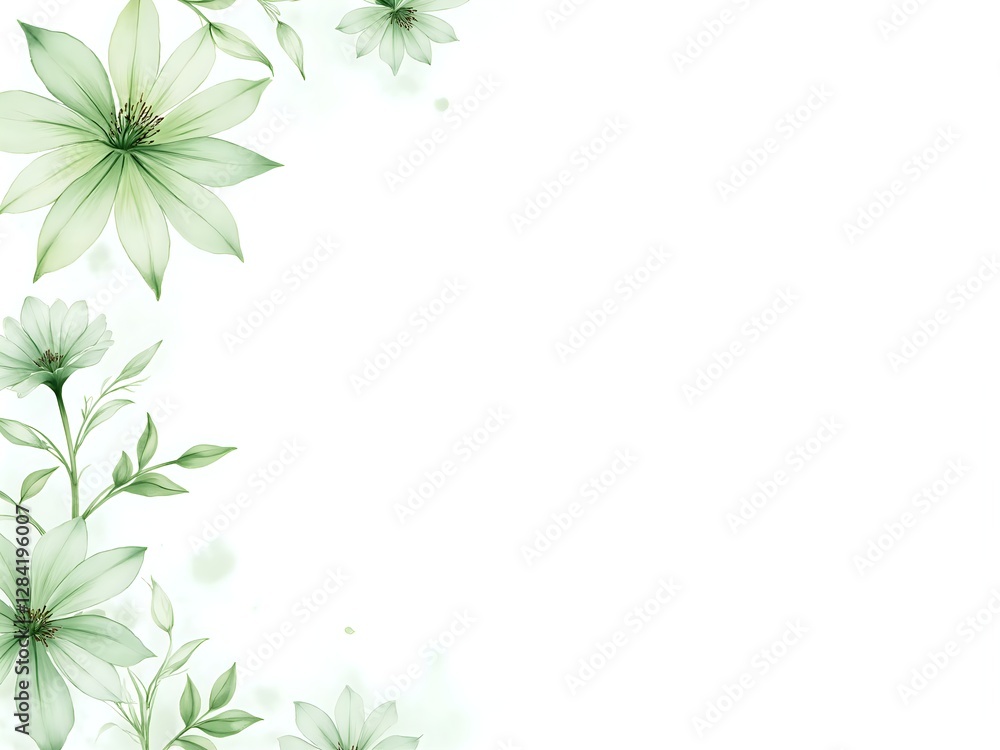 Elegant green floral border with soft, ethereal aesthetic Elegant green floral border with soft, ethereal aesthetic
