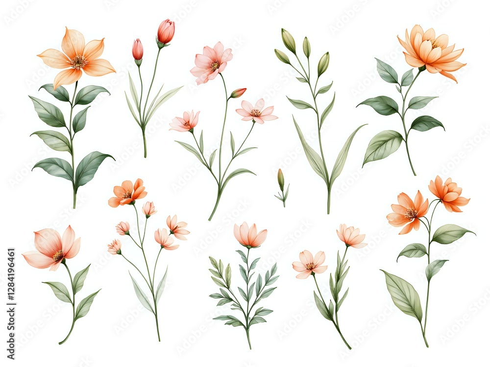Delicate flower illustrations with soft color palette Delicate flower illustrations with soft color palette