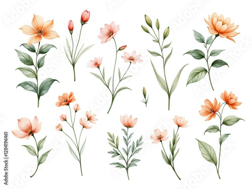 Delicate flower illustrations with soft color palette