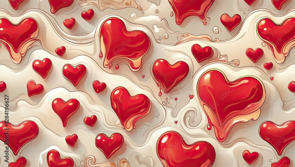 Melting Red Love Heart Seamless Pattern – Retro Psychedelic Romantic Background Melting Red Love Heart Seamless Pattern – Retro Psychedelic Romantic Background