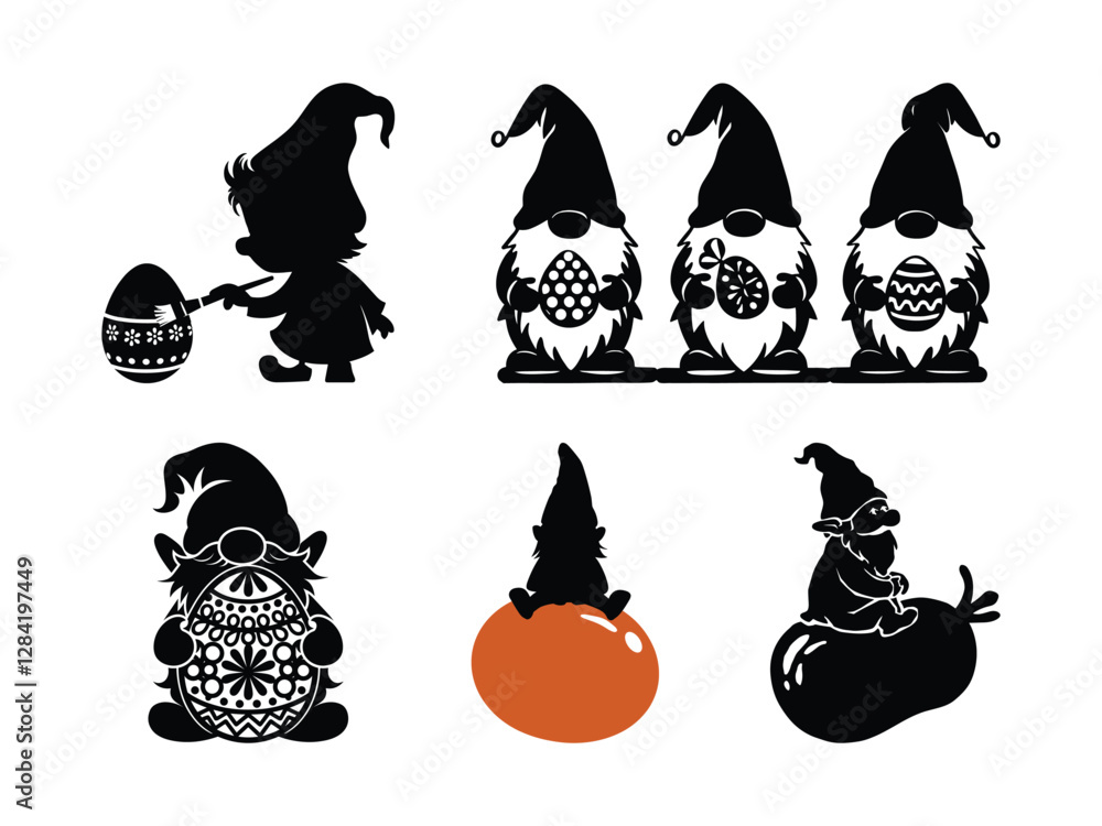 Easter Gnome Silhouette – Holiday Vector Art Easter Gnome Silhouette – Holiday Vector Art