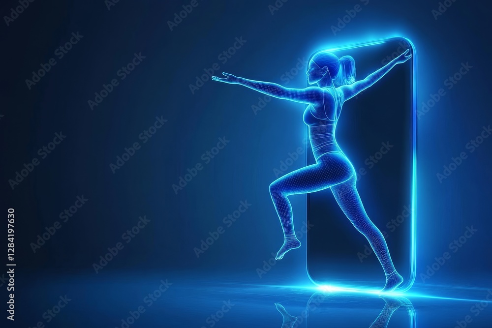 Glowing Digital Figure in Front of Smartphone Device Background Glowing Digital Figure in Front of Smartphone Device Background