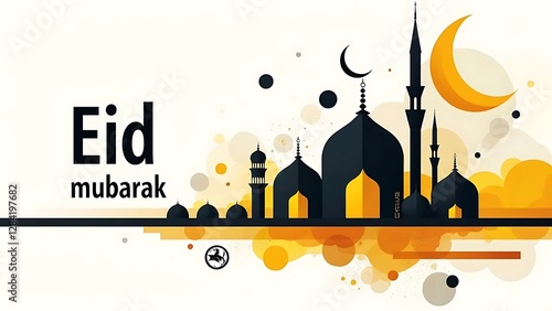 Eid Mubarak: Festive Mosque & Crescent Moon