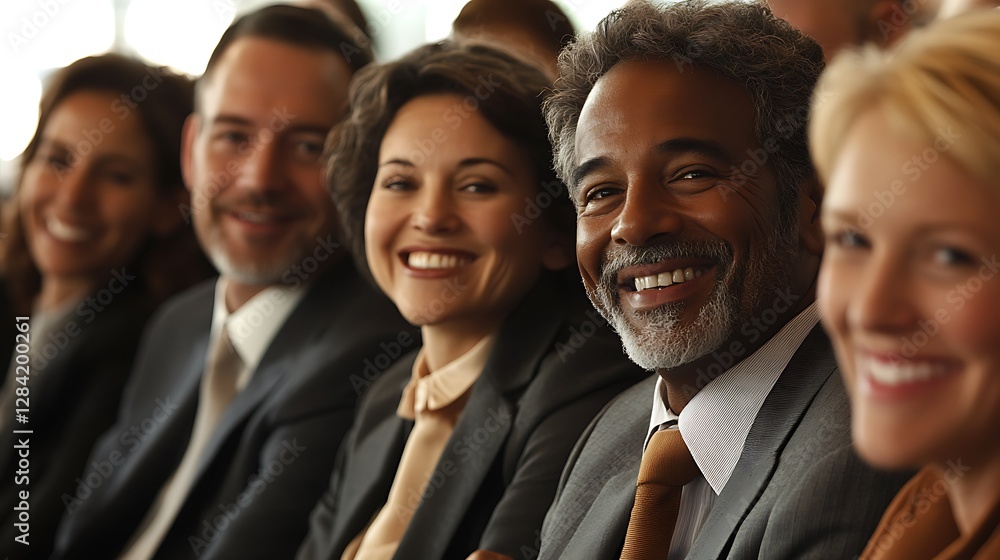 Diverse group of smiling business professionals in a row. Diverse group of smiling business professionals in a row.
