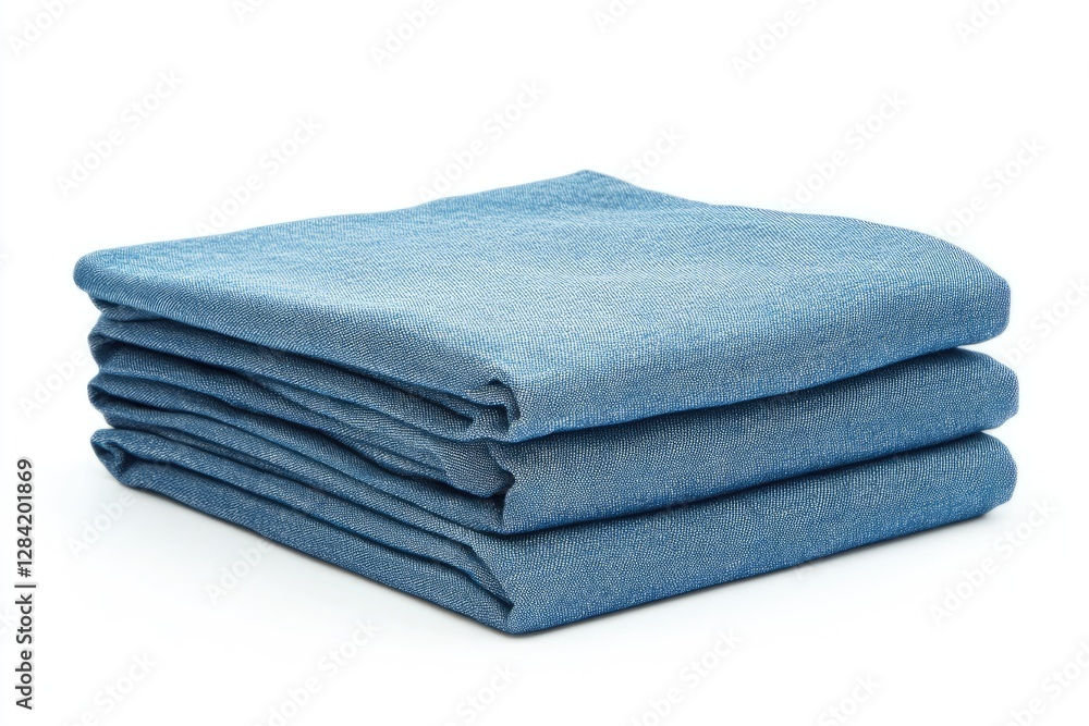 Stacked blue fabric pieces neatly folded together Stacked blue fabric pieces neatly folded together