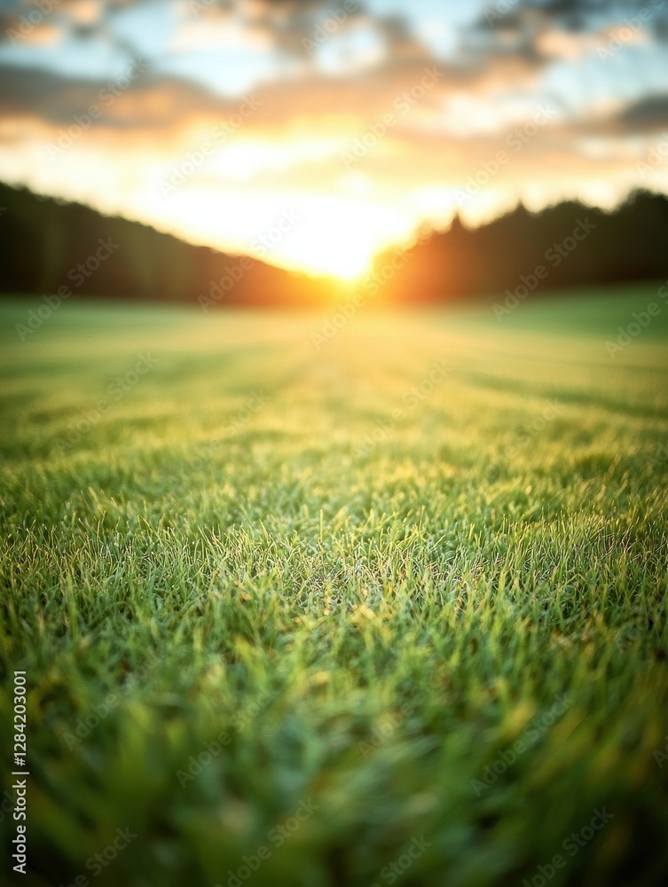 A vibrant sunset casts a warm glow over a lush green field, highlighting the grass and creating a serene, picturesque landscape. A vibrant sunset casts a warm glow over a lush green field, highlighting the grass and creating a serene, picturesque landscape.