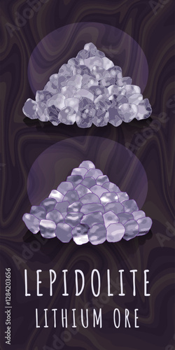 Vector drawing LEPIDOLITE. Hand drawn illustration. LITHIUM ORE. Lithium-containing mineral. 
