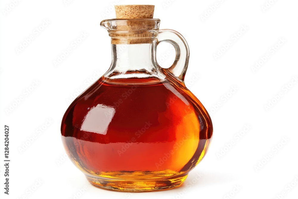 Amber colored oil in a glass bottle with a cork Amber colored oil in a glass bottle with a cork