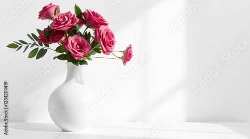 Wallpaper Mural Bouquet of Pink Roses in a White Vase on a Minimalist Table with Soft Natural Light Torontodigital.ca