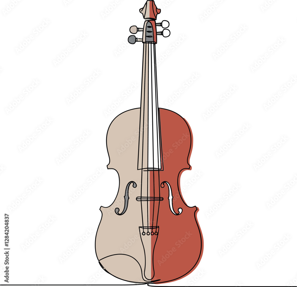 Fototapeta premium A detailed illustration of a classic violin in elegant flat design showcasing warm hues and intricate features in vector art