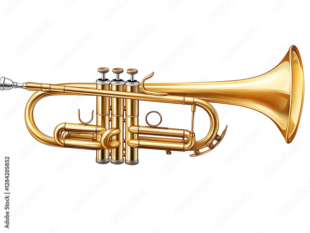 Naklejka premium there is a golden trumpet with a silver bell on a white background