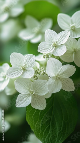 Delicate White Flowers Blooming Among Lush Green Leaves in a Serene Garden
