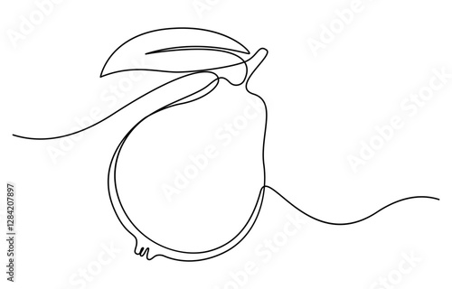 Single continuous line drawing whole and half sliced healthy organic java guava for orchard logo identity, Single one line drawing fruits concept