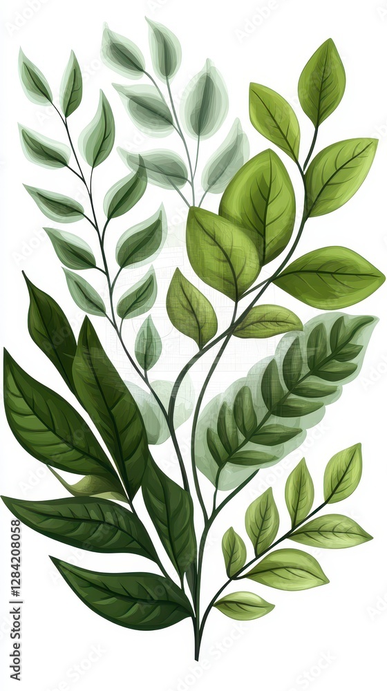 Watercolor Green Leaves Botanical Illustration Watercolor Green Leaves Botanical Illustration