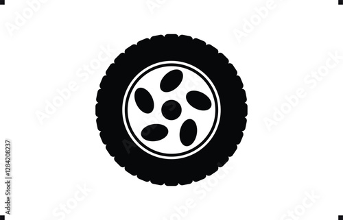 Black rubber wheel tire design. Wheel tires. Car tire tread tracks, Mini Van racing wheel mascot design. Tyres road maintenance vector automobile. Auto Van wheel tyre. Vector illustration rim design