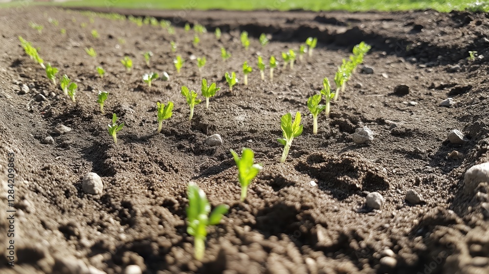 Young carrot plants sprouting in farm soil Young carrot plants sprouting in farm soil