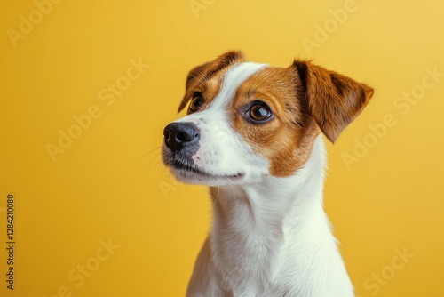 Happy Dog With Bright Fur Against Yellow Background