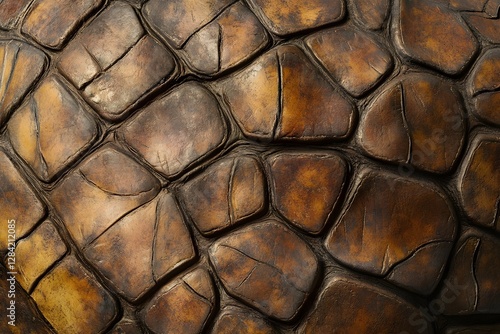 Detailed Armadillo Shell Texture with Intricate Segmented Armored Plates and Earthy Brown Hues photo