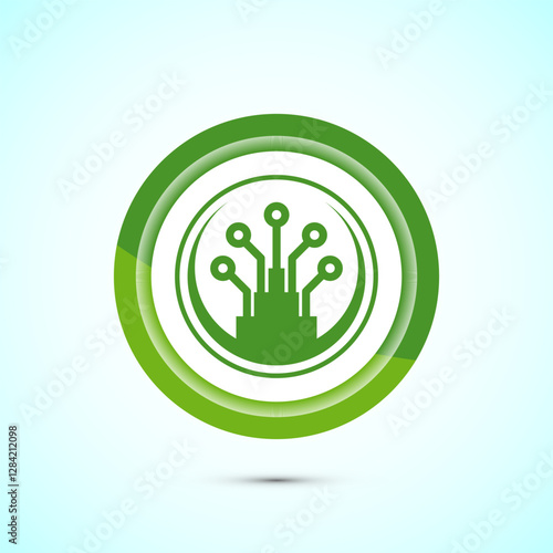 Fiber optic cable icon design illustration. Electric wire sign, digital internet, Green color button design