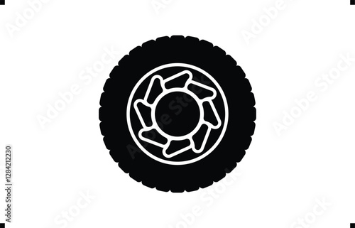 Black rubber wheel tire design. Wheel tires. Car tire tread tracks, Mini Van racing wheel mascot design. Tyres road maintenance vector automobile. Auto Van wheel tyre. Vector illustration rim design