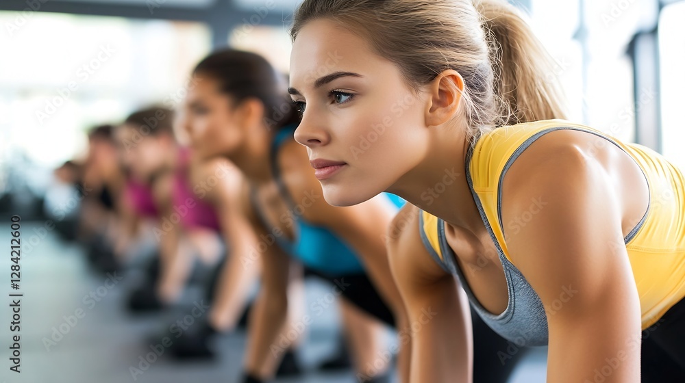 Focused Young Woman Engaged in Intense Workout Session in a Bustling Gym Surrounded by Motivated Athletes : Generative AI Focused Young Woman Engaged in Intense Workout Session in a Bustling Gym Surrounded by Motivated Athletes : Generative AI