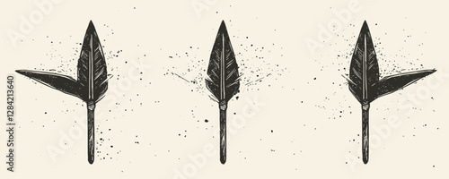 Flat vector icons set of spearheads with distressed texture.