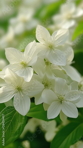 Delicate White Flowers Blooming Among Lush Green Leaves in a Serene Garden