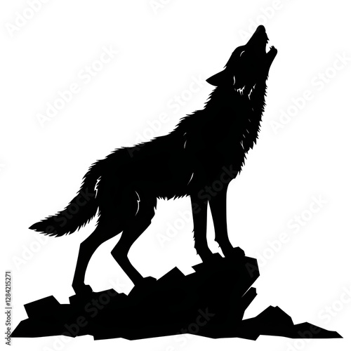 silhouette Of Howling Wolf on a Transparent Background