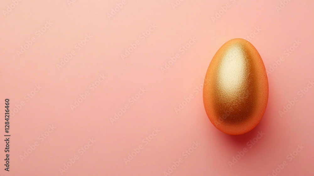 Gleaming Gold Easter Egg on Light Pink Background Holiday Celebration Springtime Decoration Design Gleaming Gold Easter Egg on Light Pink Background Holiday Celebration Springtime Decoration Design