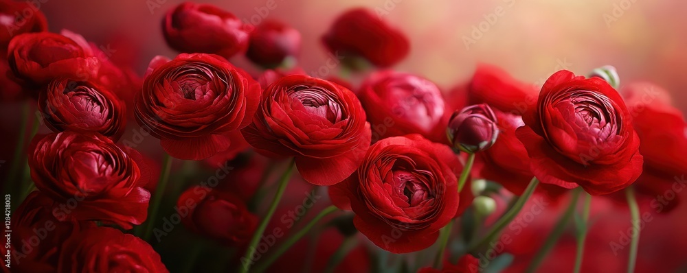 Vibrant red ranunculus flowers in bloom with soft focus background Vibrant red ranunculus flowers in bloom with soft focus background