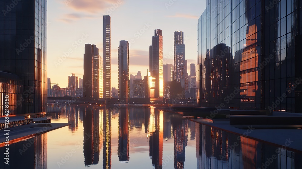 Futuristic Cityscape: Sleek Skyscrapers Reflecting Modernity in a Vibrant Metropolis. A Stunning AI-Generated Image. Futuristic Cityscape: Sleek Skyscrapers Reflecting Modernity in a Vibrant Metropolis. A Stunning AI-Generated Image.