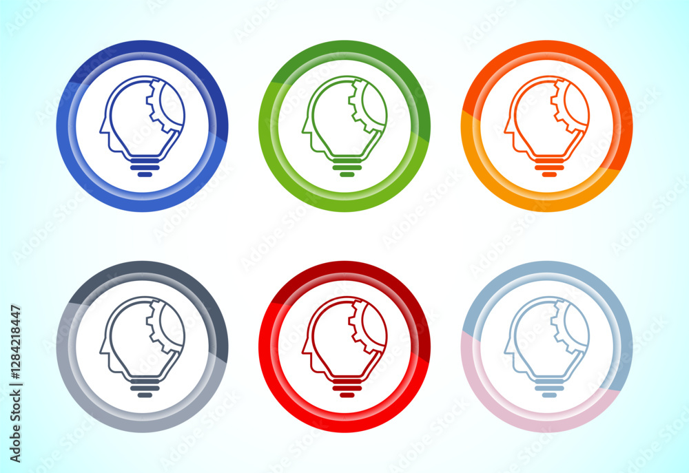 Electric light bulb icon design illustration, Creative idea icon, 6 color button design set Electric light bulb icon design illustration, Creative idea icon, 6 color button design set