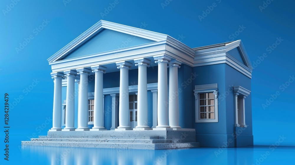 Fototapeta premium Classic Architecture Building with Columns and Pediment Design in Light Blue Color Palette