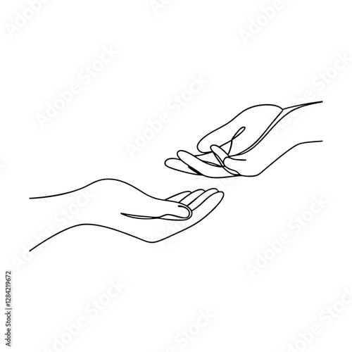 One Line Drawing Hands Giving, Receiving, Helping, Support, Care