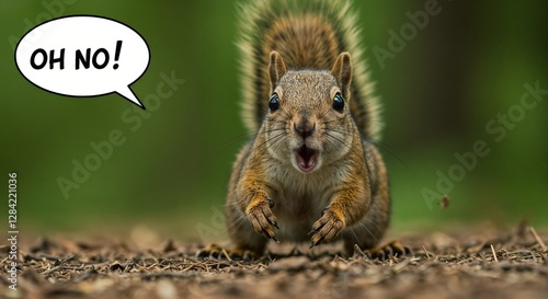 Surprised Squirrel Says Oh No Against Green Background