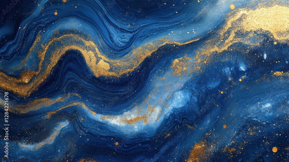 Abstract Blue & Gold Marbled Background, Fluid Art Texture, Cosmic Design Abstract Blue & Gold Marbled Background, Fluid Art Texture, Cosmic Design