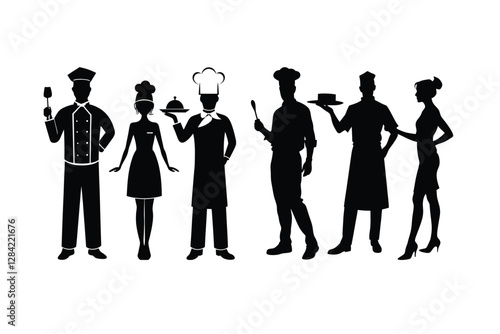 set of chef, waiter, waitress silhouette vector illustration