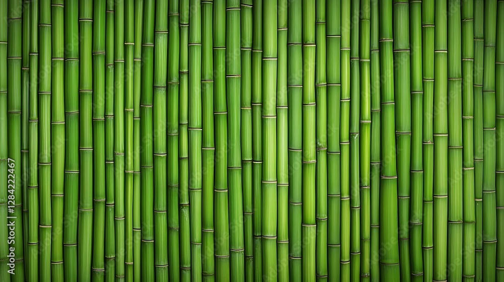 Naklejka premium Lush Green Bamboo Forest Wall: A Vibrant 3D Render AI Generated