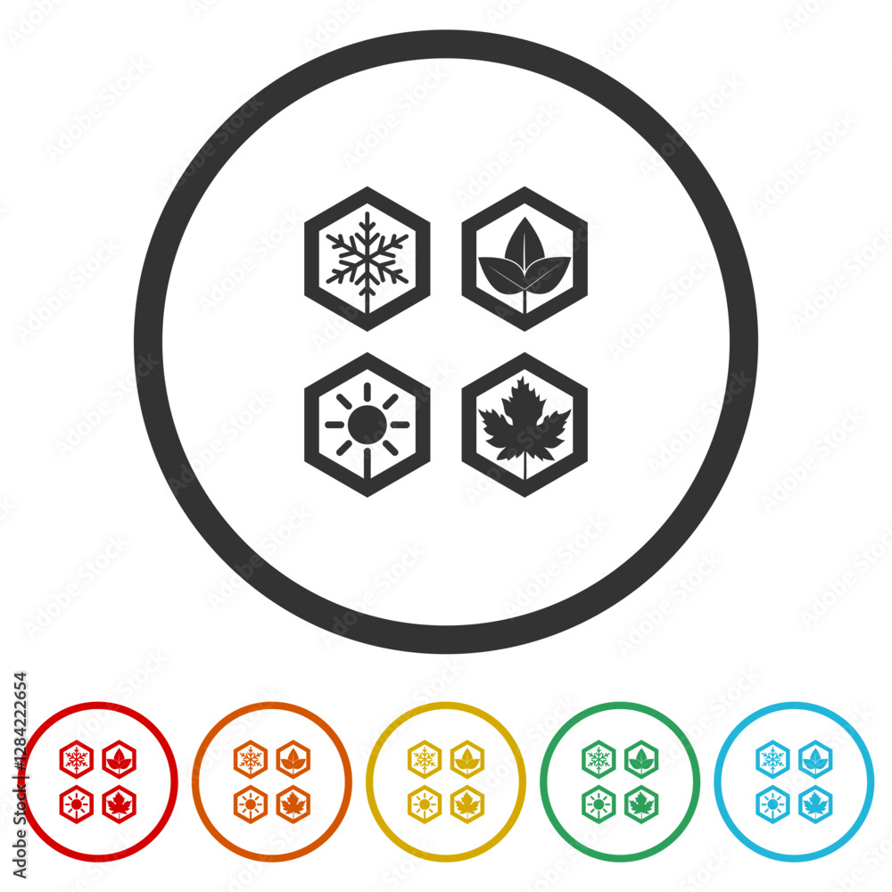 Four seasons icon. Set icons in color circle buttons Four seasons icon. Set icons in color circle buttons