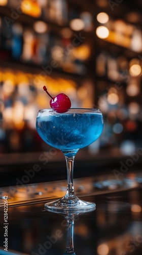Refreshing Blue Cocktail With Cherry Garnish Served in an Elegant Glass at a ...