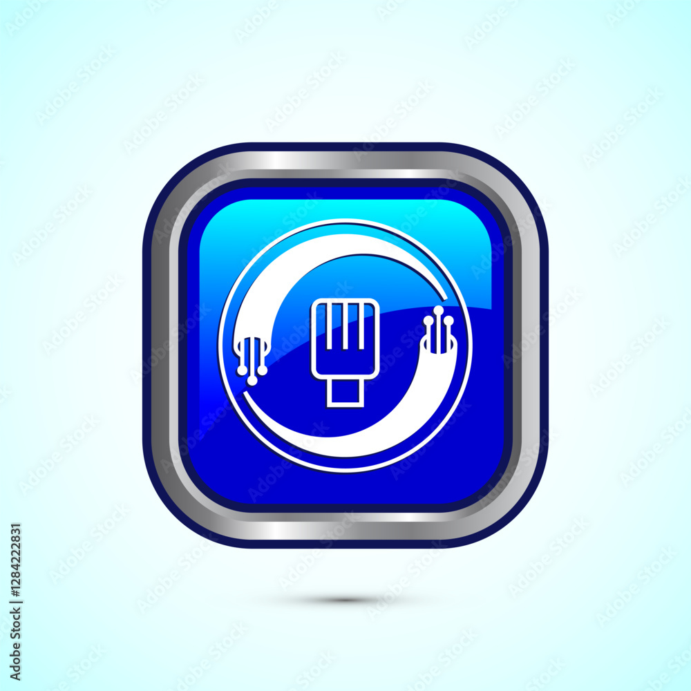 Fiber optic cable icon design illustration. Electric wire sign, digital internet, Blue color square button design Fiber optic cable icon design illustration. Electric wire sign, digital internet, Blue color square button design