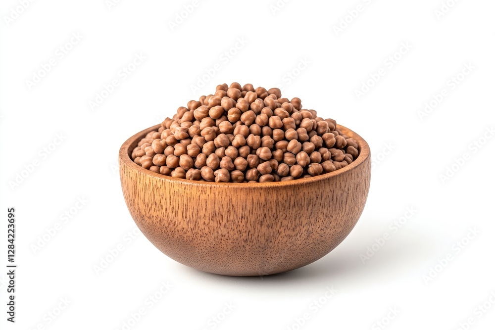 Brown chickpeas in a wooden bowl on white background Brown chickpeas in a wooden bowl on white background