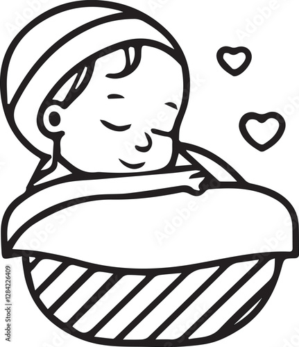 Baby sleeping line art icon vector and illustration design isolated on a white background.