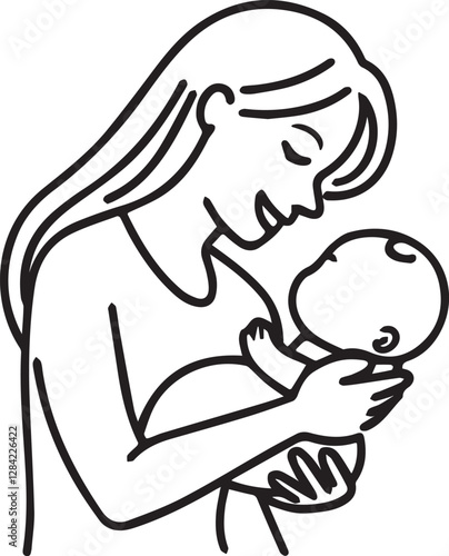 Newborn baby with motherhood line art editable stroke line vector icon.