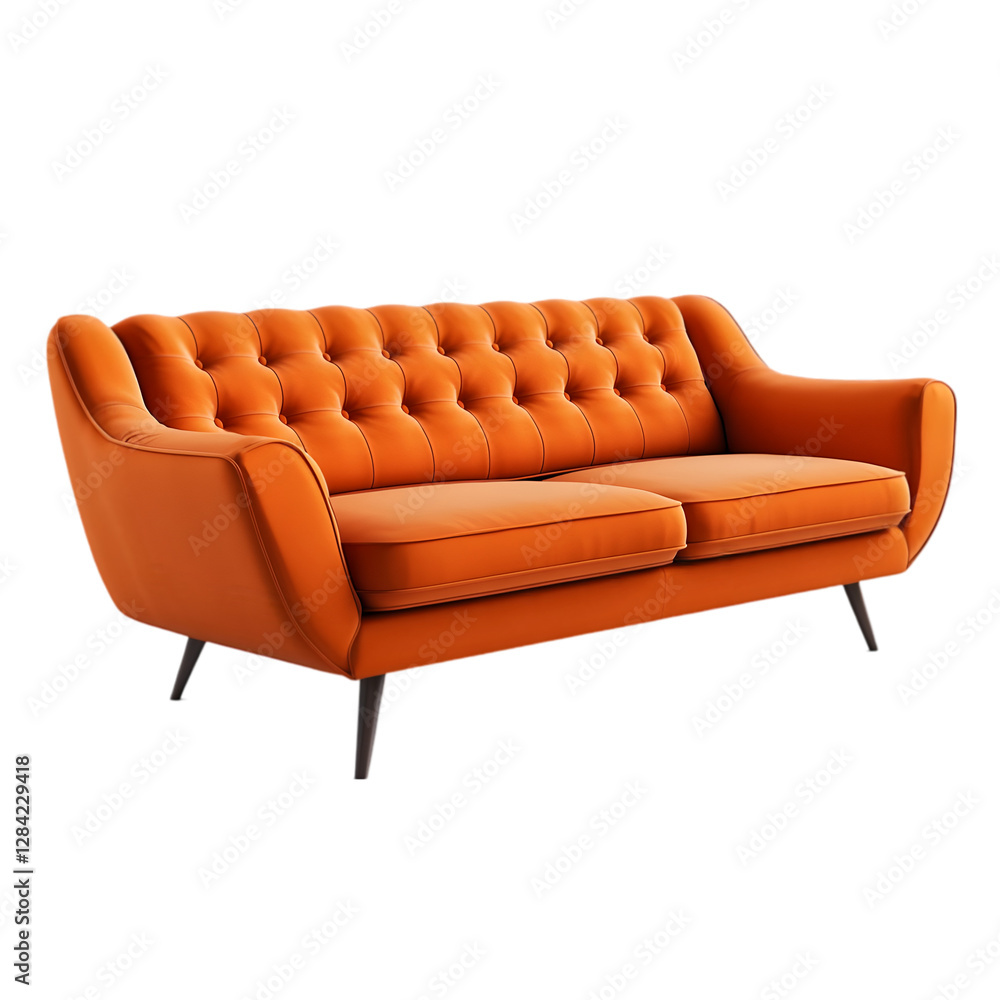 Orange Velvet Button Tufted Sofa Mid Century Modern Couch Living Room Furniture Orange Velvet Button Tufted Sofa Mid Century Modern Couch Living Room Furniture