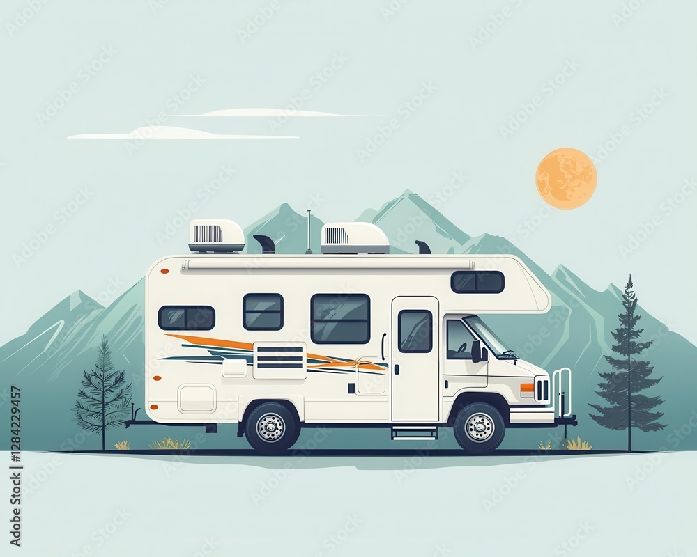 Obraz premium Luxury RV with integrated rooftop observatory, isolated, stargazing experience